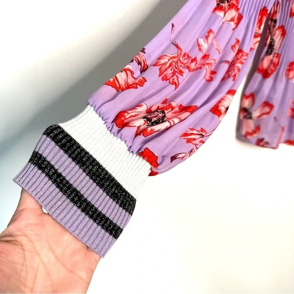 Belle Vere | Purple and Orange Floral Pleated Blouse Size XS - Picture 4 of 9
